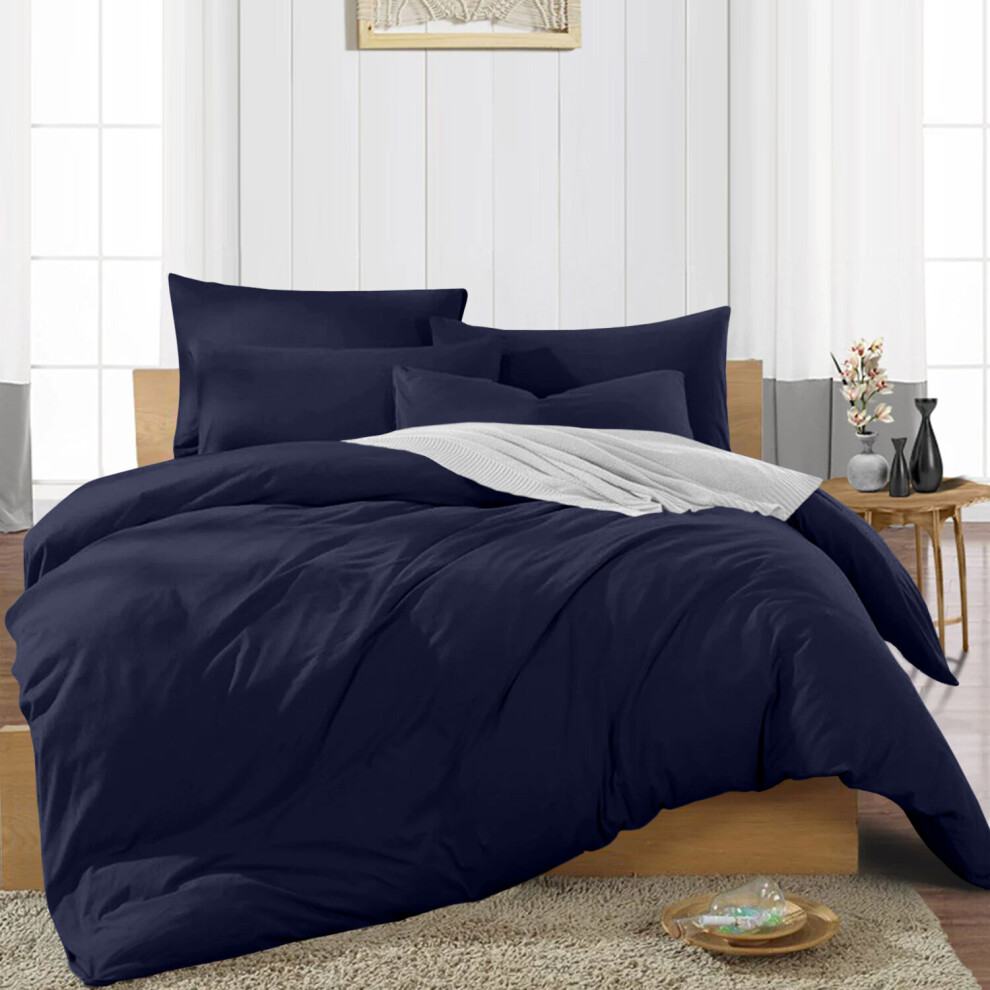 (Navy Blue Duvet Covers) Plain Duvet Quilt Covers King Size 3PC Bedding Sets