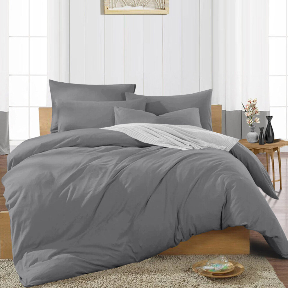 (Grey Duvet Covers) Plain Duvet Quilt Covers King Size 3PC Bedding Sets