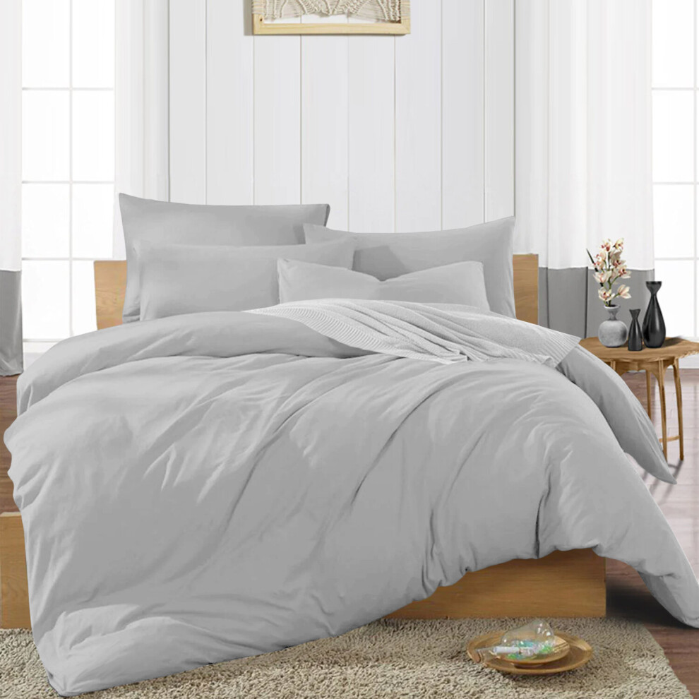 Imperial Rooms ( Duvet Covers) Plain Duvet Quilt Covers King Size 3Pc Bedding Sets Silver