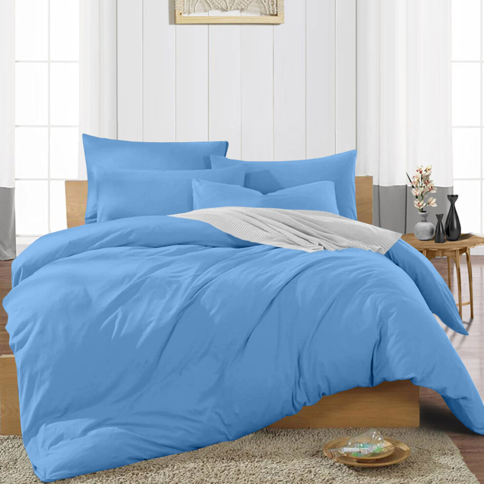 (Light Blue/ Sky Blue Duvet Covers) Plain Duvet Quilt Covers King Size 3PC Bedding Sets