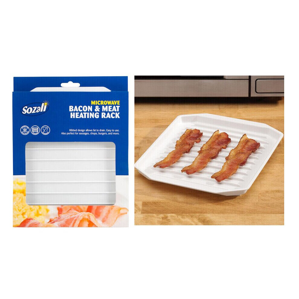 Plastic Microwave Bacon Rack Tray Healthy Cooking Defrosting Ovenware