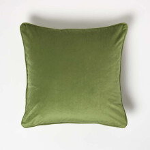 (Olive Green) Filled Velvet Cushion with Piped Edge 46 x 46 cm