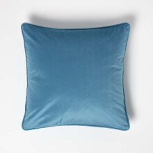 (Turquoise) Filled Velvet Cushion with Piped Edge 46 x 46 cm