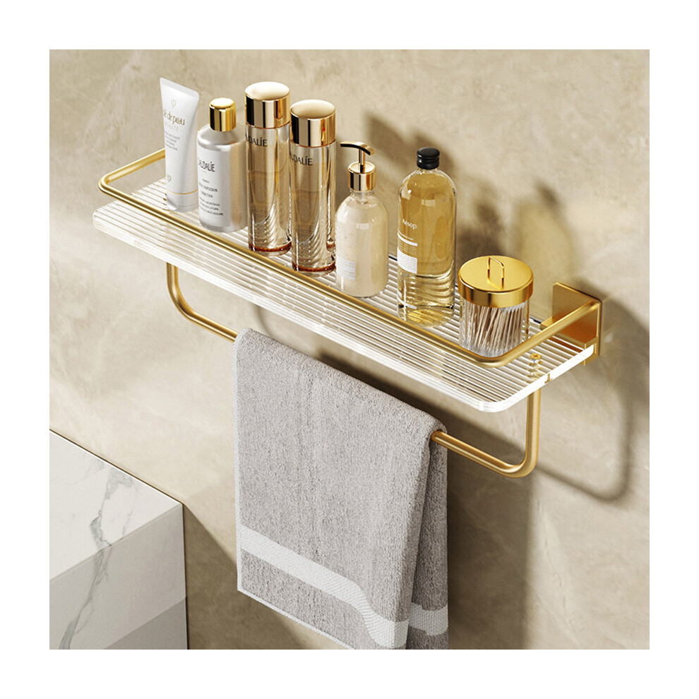 (60cm Wide) Bathroom Shelf Towel Hanger Gold Detail Shelf Organizer
