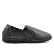 (UK 8) Dr Keller Mens Christof Faux Leather Carpet Slippers With Fleecy Lining Slip On Black