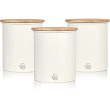 Swan 3 SWKA17513WHTN Nordic Scandi Set of 3 Storage, Tea, Coffee and Sugar Canisters, Cotton White, Steel, Bamboo Lid, One Size