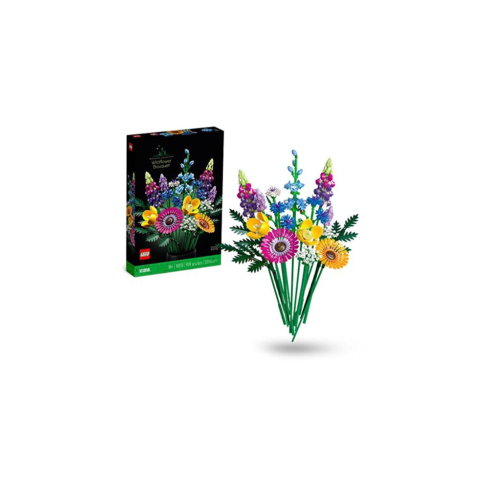 LEGO 10313 Icons Wildflower Bouquet Set, Artificial Flowers with Poppies and Lavender, Crafts for Adults, Home Décor, Botanical Collection 