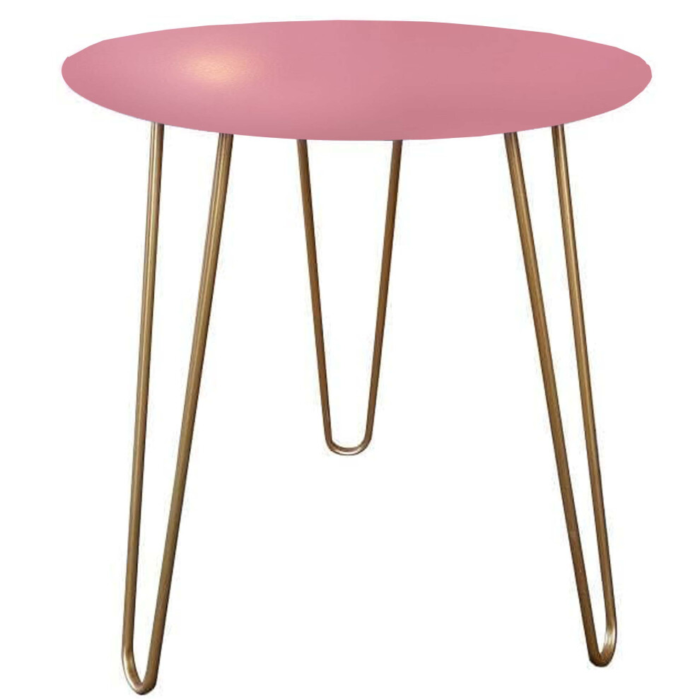 (Pink) AAMEN Round Side Table With Metal legs, Mini Coffee Table