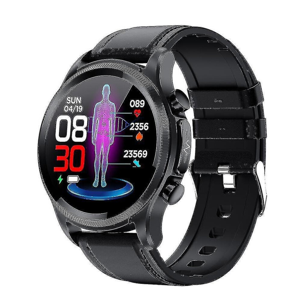 (Black Leather) 2023 Blood Glucose Smart Watch Ecg ppg Monitoring Blood Pressure Body Temperature Smartwatch Men Ip68 Waterproof Fitness Tracker - Smart Watches Lingl