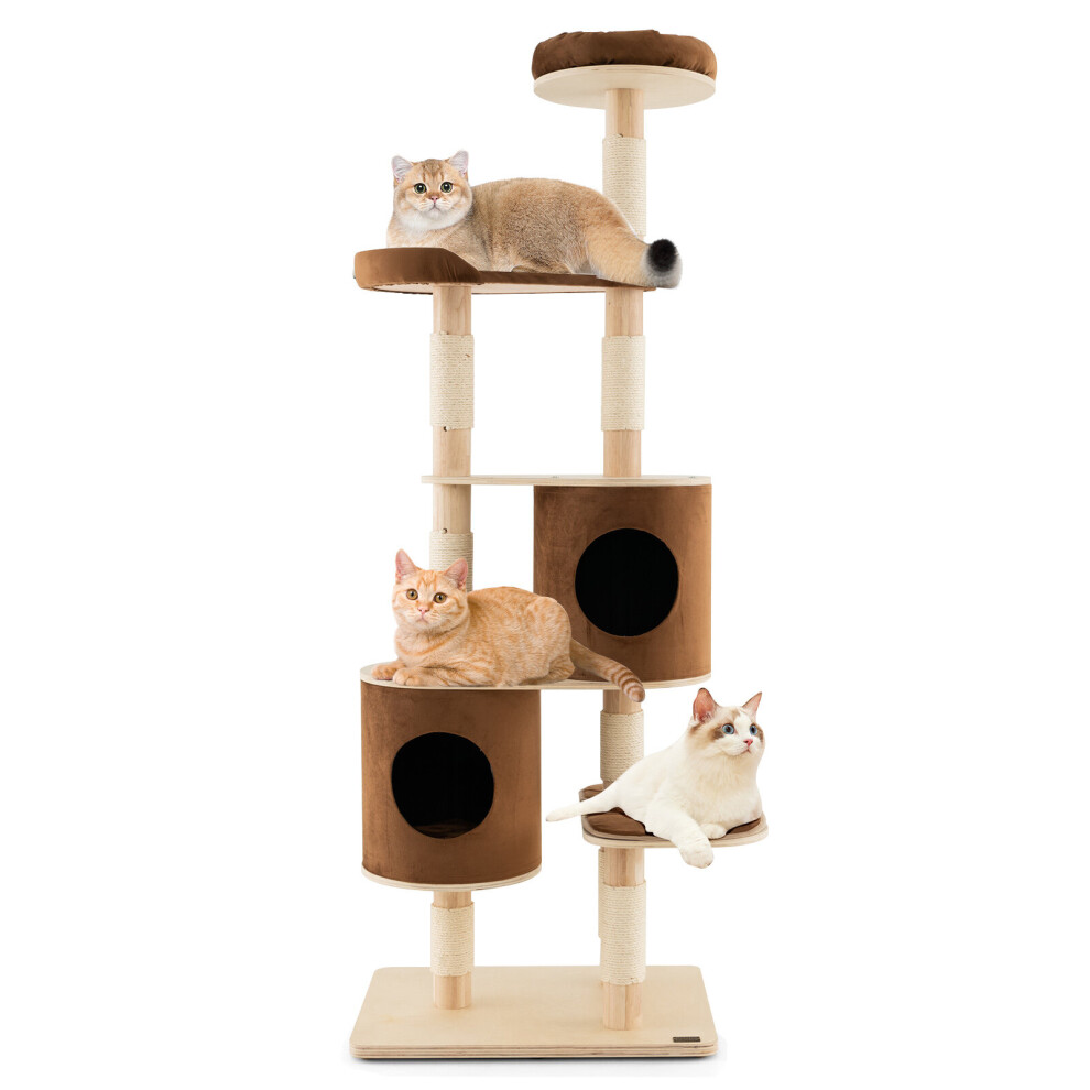 (190cm, Wooden) 6-Tier Cat Tree Tower w/Condo & Sisal Scratching Posts