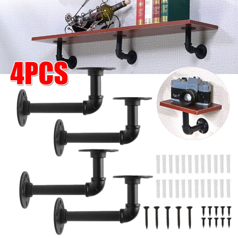 4PCS Pipe Shelf Brackets Industrial Iron Rustic Floating Shelves Storage Unit
