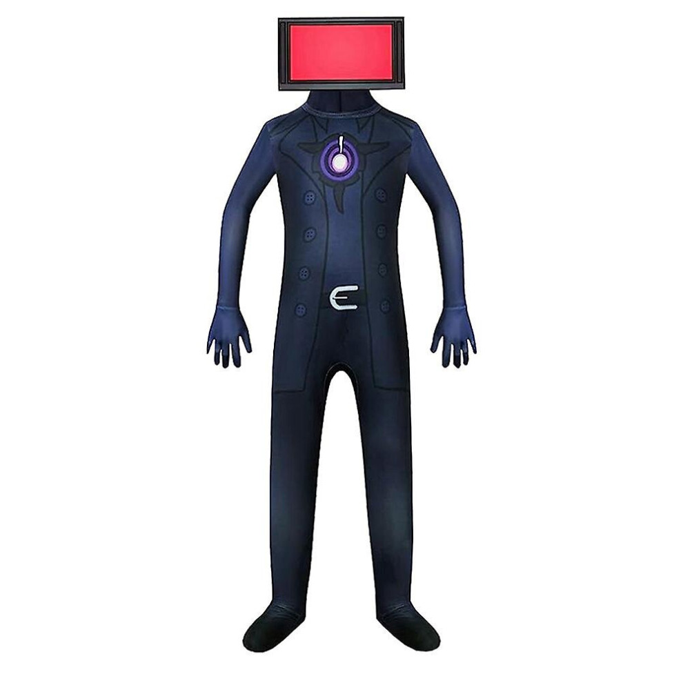 (Titan Tv Man Tight Clothes With Hat, 130Cm) Kids Adult Skibidi Toilet Cosplay Costume Tv Man Cameraman Speakerman Halloween Party Bodysuit Gifts Not,Specified
