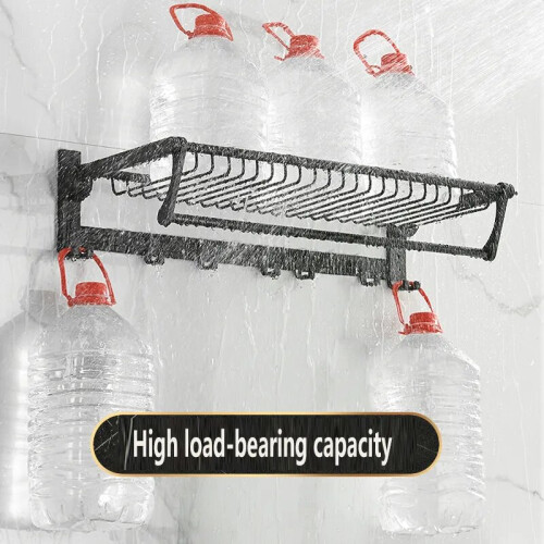 Black Towel Rail Holder Luxury Wall Mounted Rack Shelf With Mesh 2