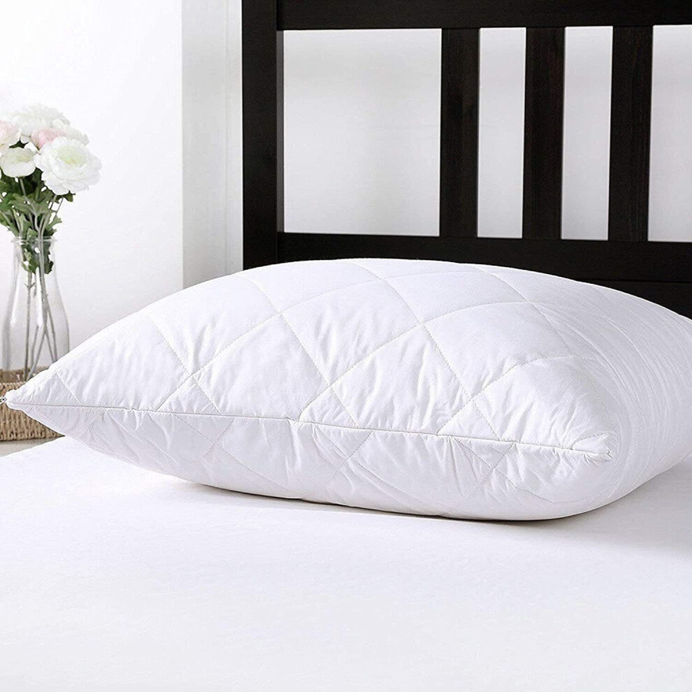 (Quilted Filled Pillow x1) Bed Mattress Protector Quilted Deep Fitted Cover