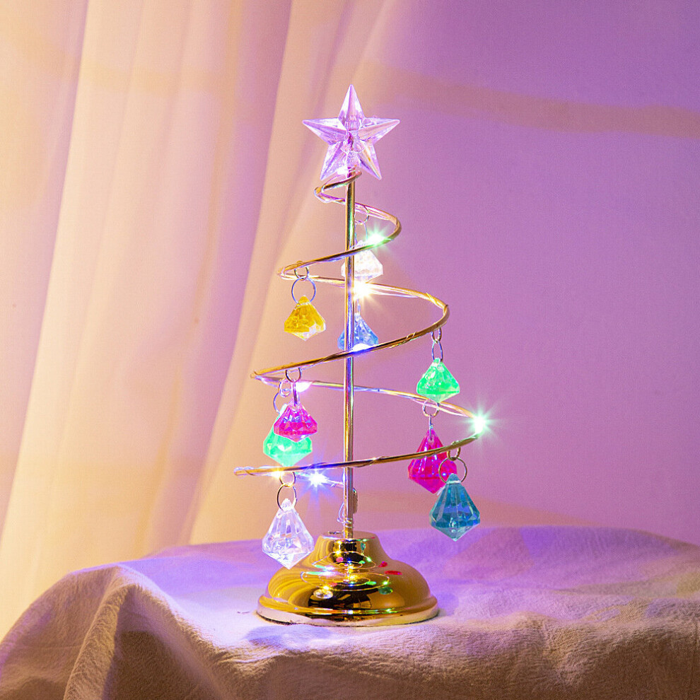 (Multicolor) Tabletop Metal Christmas Tree Lamp13 Inch Warm White LED Christmas Tree Light with Crystal Ornament for Home Holiday Party Wedding