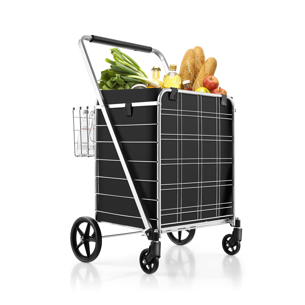 (126L/150kg) Folding Shopping Cart Utility Cart w/ 420D Liner & Wheels