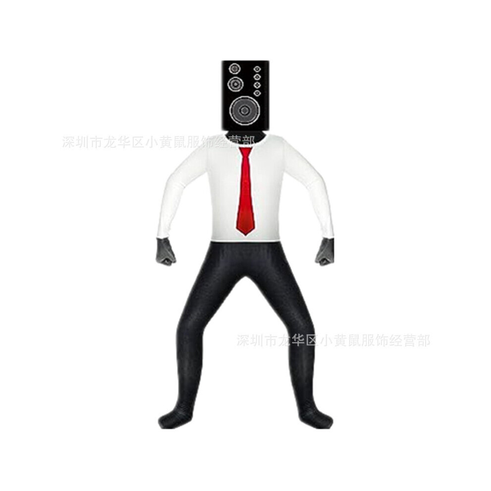 (White giant speaker with tight fitting clothing and hat, 130cm) Kids Adult Skibidi Toilet Cosplay Costume Tv Man Cameraman Speakerman Halloween Party