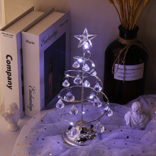 (Silver) Tabletop Metal Christmas Tree Lamp13 Inch Warm White LED Christmas Tree Light with Crystal Ornament for Home Holiday Party Wedding