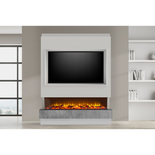 Acantha Matrix Pre-Built White & Concrete Effect Panoramic Media Wall