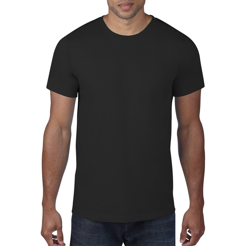 (S) Anvil Black Mens Basic Blank Plain Crew Neck Classic Cotton Tee Top T-Shirt