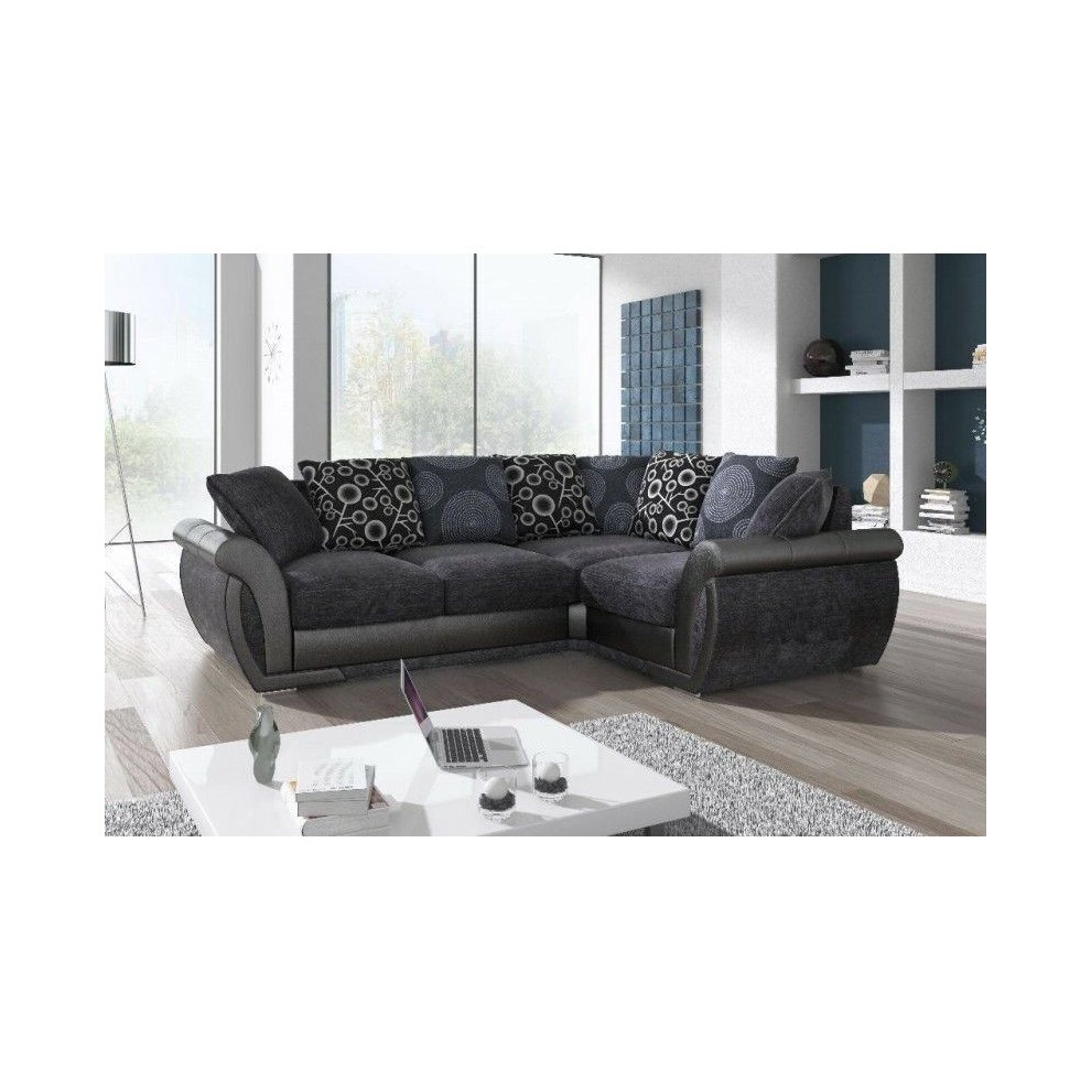 (Grey / Black, 4 Seater Corner Right 2c1) Vesgas Fabric Corner Sofa, 3 Seater 2 Seaters Set