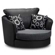 (Grey / Black, Swivel Chair) Vesgas Fabric Corner Sofa, 3 Seater 2 Seaters Set
