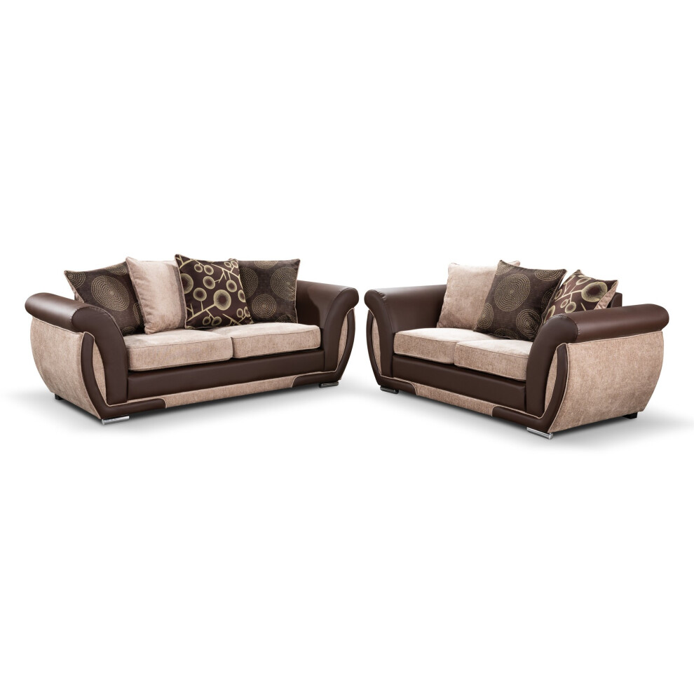 (Beige / Brown, 3+2 Set) Vesgas Fabric Corner Sofa, 3 Seater 2 Seaters Set-image-OPC-PCGCKQV-NEW