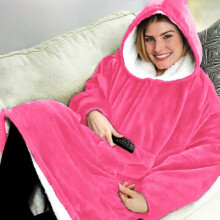 (Pink) Snuggle Mens Womens Thick Oversized Fleece Hoodie Blanket Sweatshirt