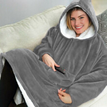(Grey) Snuggle Mens Womens Thick Oversized Fleece Hoodie Blanket Sweatshirt