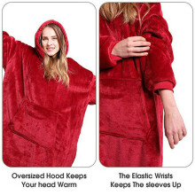 (Red) Snuggle Mens Womens Thick Oversized Fleece Hoodie Blanket Sweatshirt