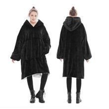 (Black) Snuggle Mens Womens Thick Oversized Fleece Hoodie Blanket Sweatshirt