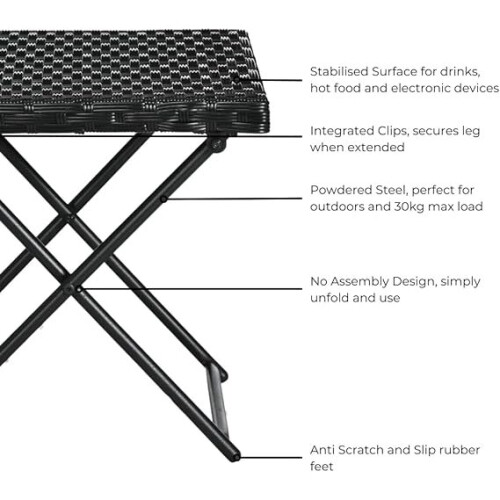 Evre (Black) EVRE Capri Folding Rattan Table Outdoor Portable 1