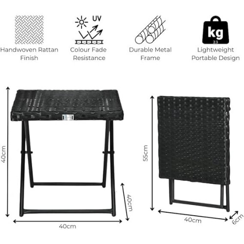 Evre (Black) EVRE Capri Folding Rattan Table Outdoor Portable 2