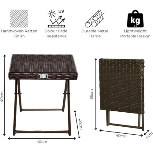 Evre (Brown) EVRE Capri Folding Rattan Table Outdoor Portable 1