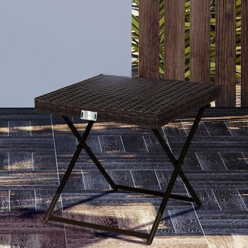 Evre (Brown) EVRE Capri Folding Rattan Table Outdoor Portable 2