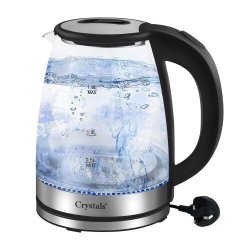 1.8L Electric Kettle Glass 360 Blue LED Illuminated Portable Jug 1500W