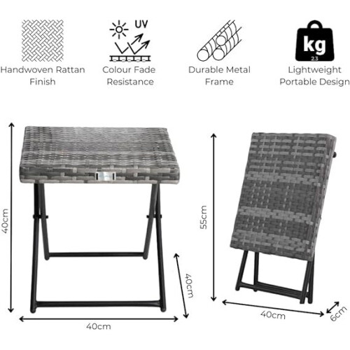 Evre (Gray) EVRE Capri Folding Rattan Table Outdoor Portable 1