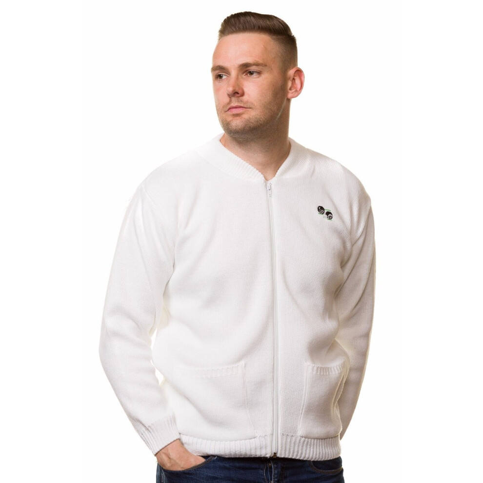 (3XL) Malay Mens Bowling Golf White Cardigans Zipper Bowls Logo Sports Jumpers Size S to 5XL