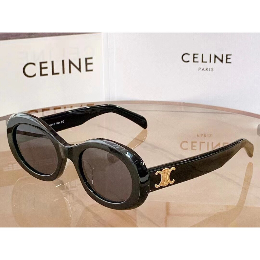 (Black, 52*22*145) High Quality Celinn Selin Internet Celebrity Arc De Triomphe Sunglasses Golden Logo Oval Sunglasses Cl40194u in Stock