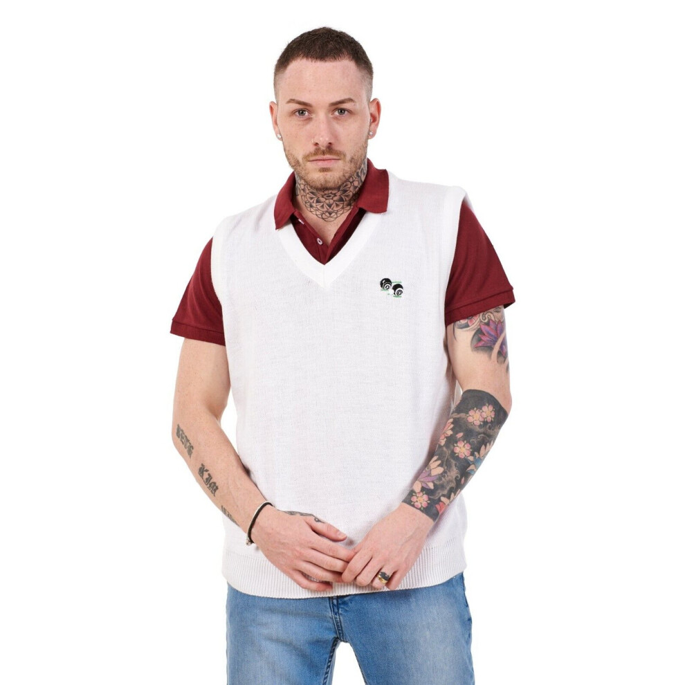 (5XL) Malay Mens Knitted Bowling Golf White Sleeveless Acrylic Jumpers Sweaters Tops S-5XL 