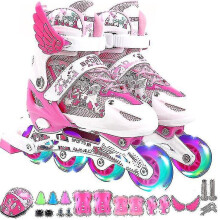 Adjustable Inline Skates for Kids & Adults with Full Light-Up Wheels - Pink Outdoor Roller Skates