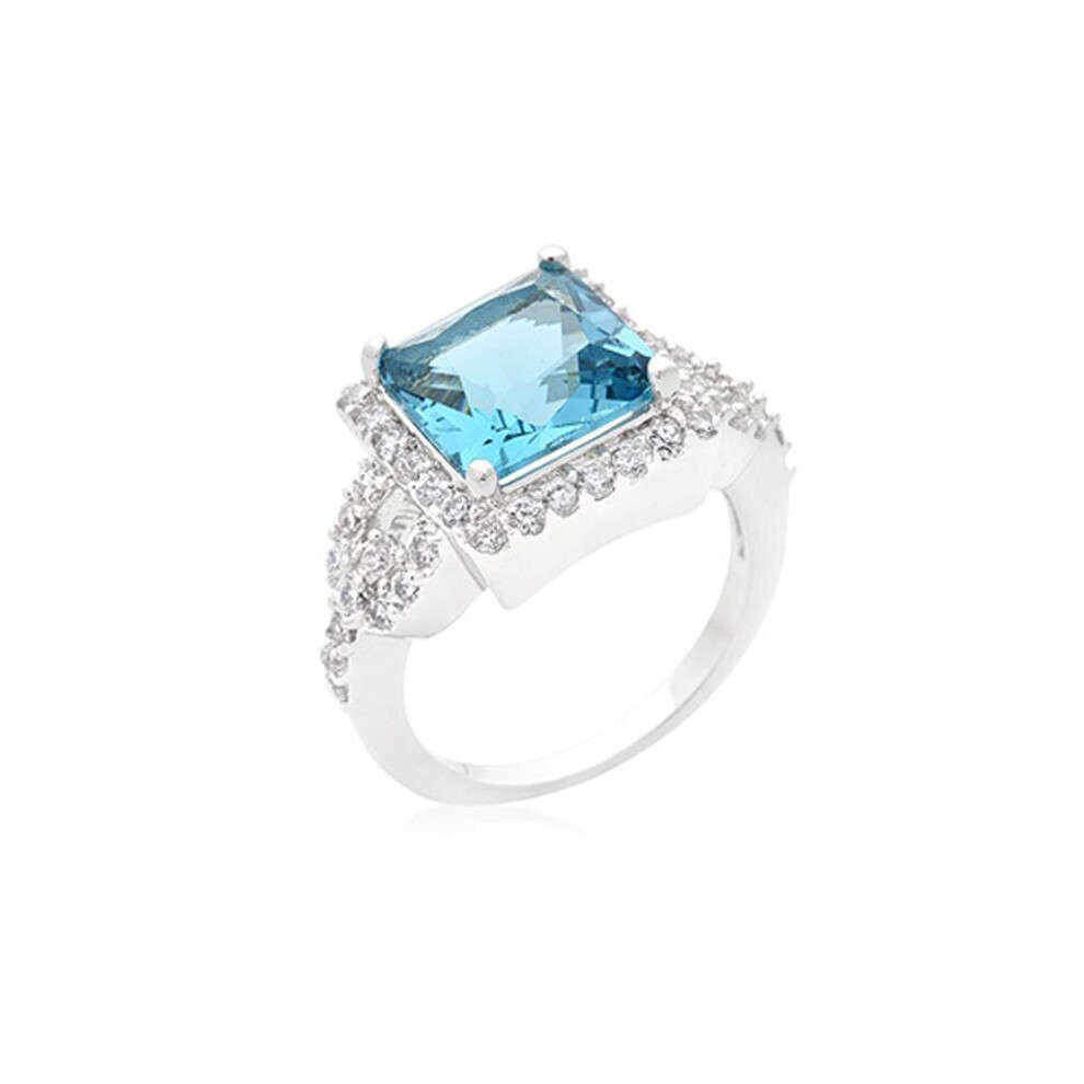 Photos - Ring Kate Bissett R08352R-C32-10 Halo Style Princess Cut Aqua Blue Cocktail  - Size 10