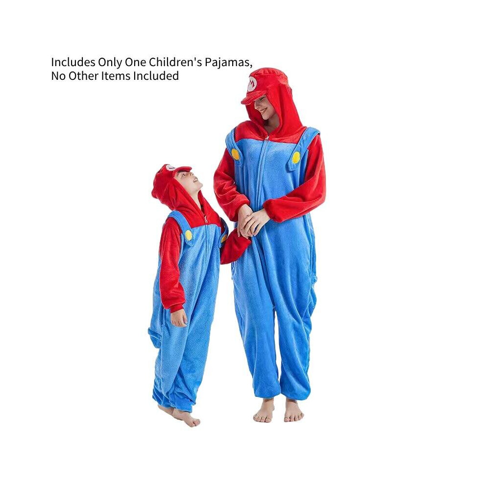(Mario Red, 110cm/43.31in) Thicken Hooded Pajamas Kids Boys Onesie All In One Pjs Mario Winter Goku