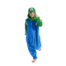 (Mario Green, 120cm/47.24in) Thicken Hooded Pajamas Kids Boys Onesie All In One Pjs Mario Winter Goku