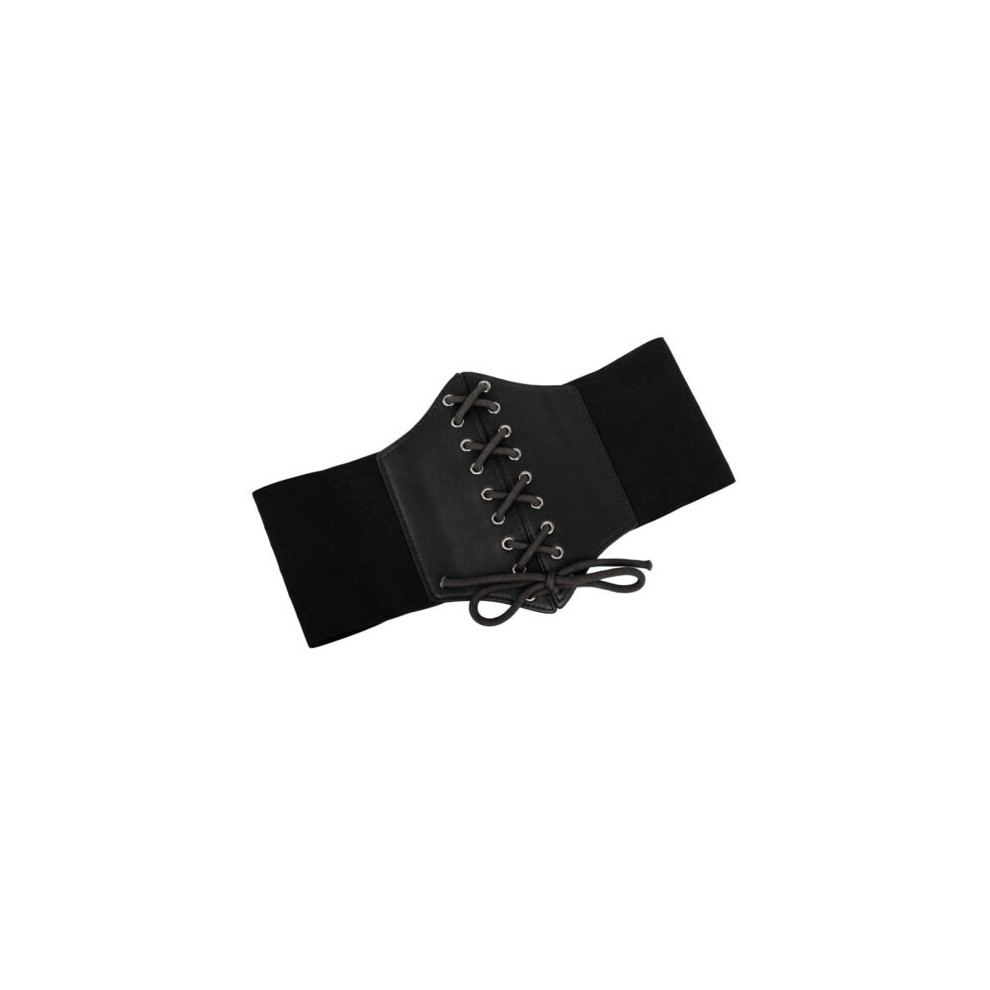Olymdo (Black) Uk Ladies Waist Cincher Wide Band Elastic Tied Waspie Corset Leather Belt Black