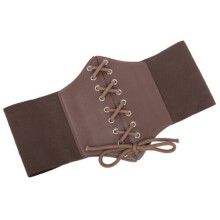 (Brown) UK Ladies Waist Cincher Wide Band Elastic Tied Waspie Corset Leather Belt