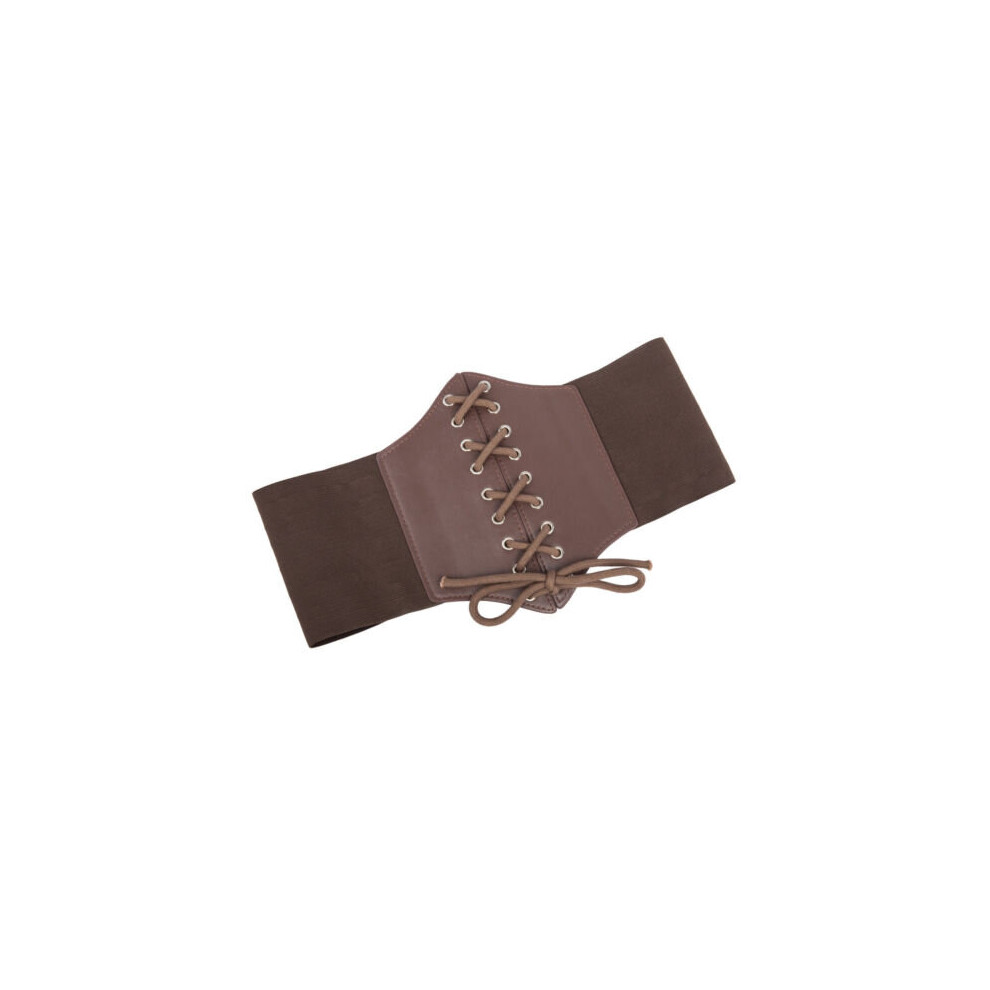 Olymdo (Brown) Uk Ladies Waist Cincher Wide Band Elastic Tied Waspie Corset Leather Belt Brown