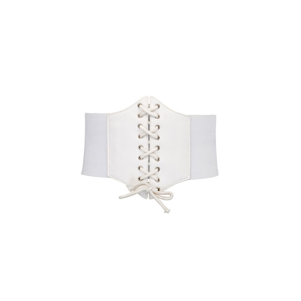 Olymdo (White) Uk Ladies Waist Cincher Wide Band Elastic Tied Waspie Corset Leather Belt White