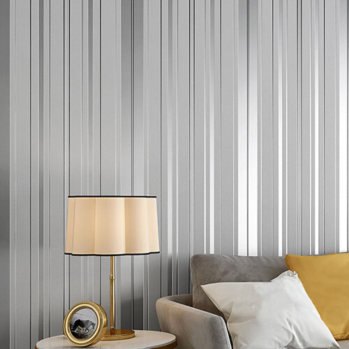Living And Home Modern Metallic Silver and Grey Striped Wallpaper