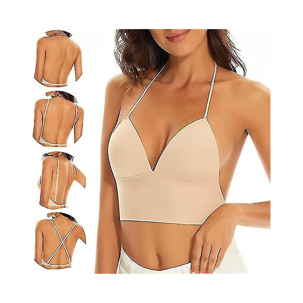 (SKIN, XL) Low Back Bras For Women Seamless Wire Bralette Backless Bras
